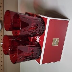 NWT MIKASA Vintage Christmas Tree Red Crystal Drink Glass Set of 4